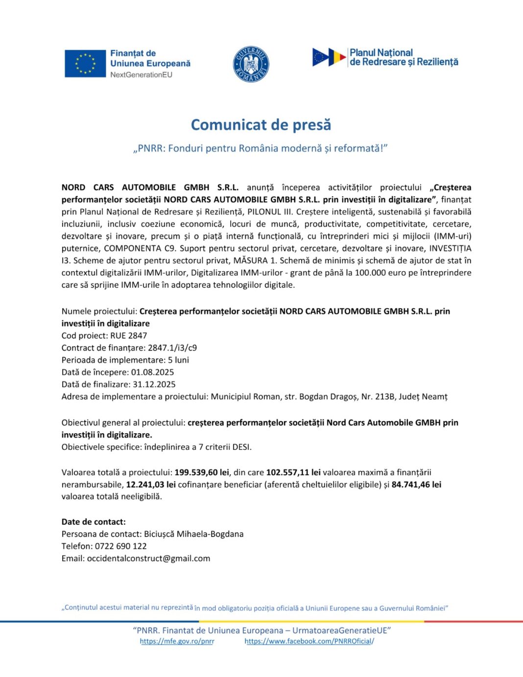 Creșterea performanțelor societății NORD CARS AUTOMOBILE GMBH S.R.L. prin investiții în digitalizare