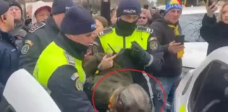 „Stegarul dac”, ridicat de polițiști și jandarmi și băgat în mașina de poliție