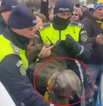 „Stegarul dac”, ridicat de polițiști și jandarmi și băgat în mașina de poliție